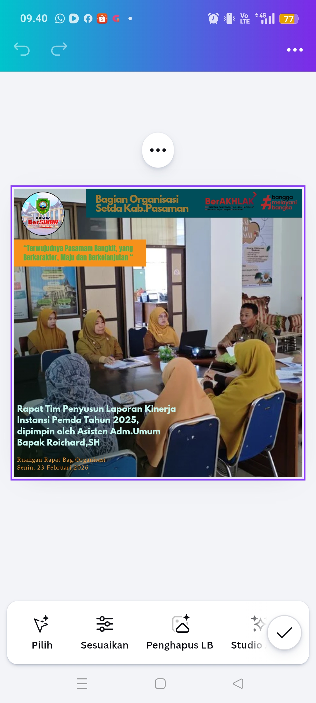 Persiapkan Laporan Kinerja Pemerintah Daerah yang Lebih Baik, Asisten Adiminstrasi Umum memberikan atensi kepadaTim Penyusun Laporan Kinerja Instansi Pemerintah Daerah Kabupaten Pasaman Tahun 2025